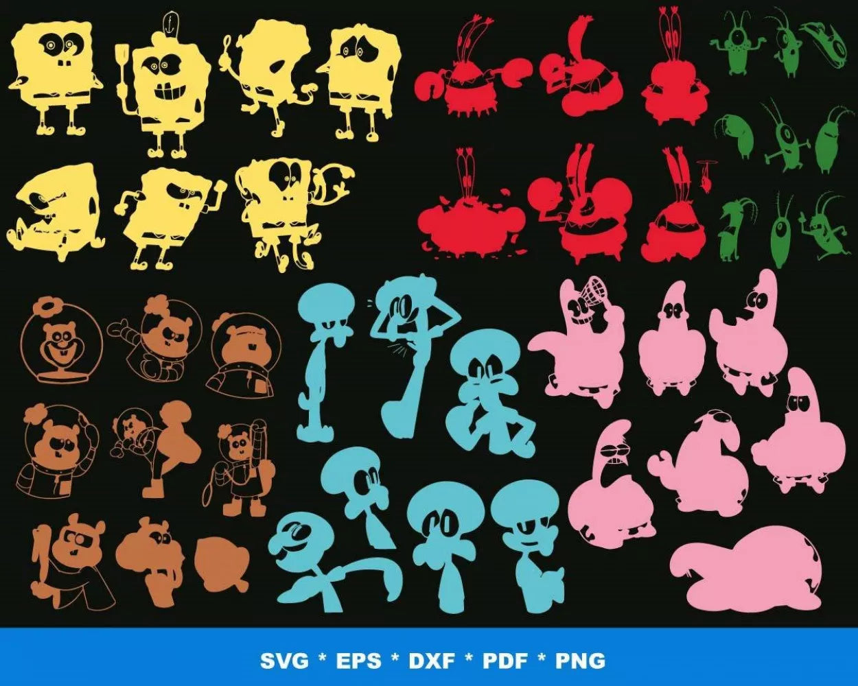 Spongebob Clipart Bundle, Spongebob Face SVG, Spongebob SVG For Cricut, Spongebob Silhouette Vector Cut Files
