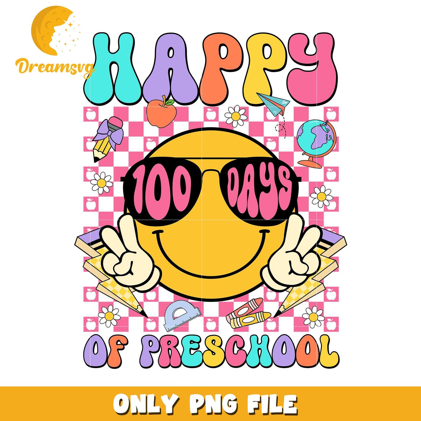 100 Days Preschool PNG Smiley