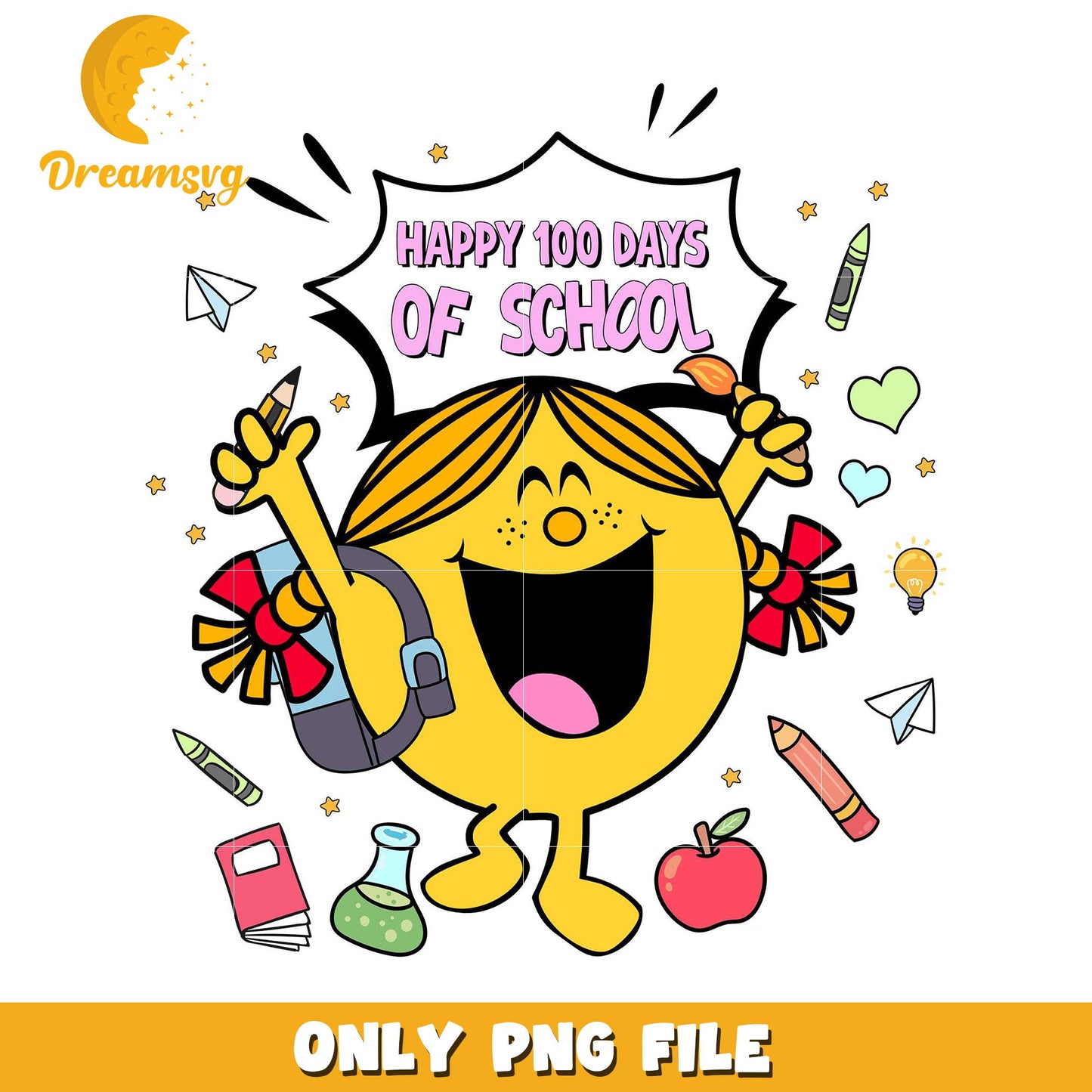 100 Days School PNG Girl Clipart