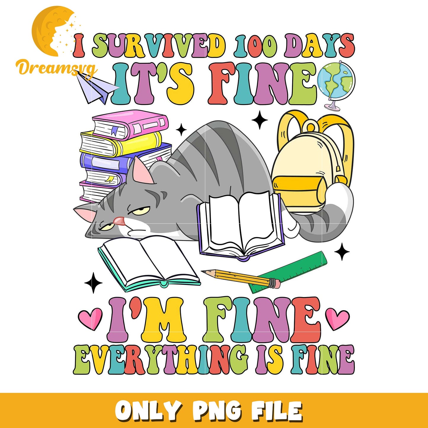 100 Days of School Cat PNG