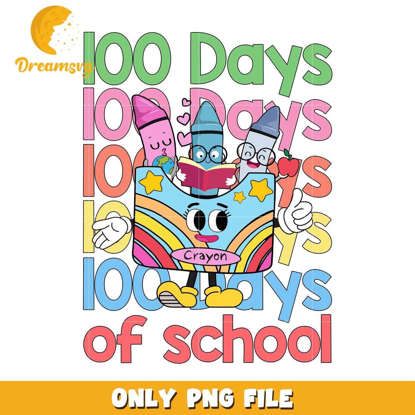 100 Days of School Crayon PNG Graphic Design File