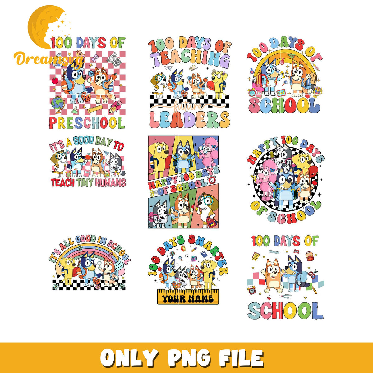 100 Days of School Themed PNG Bundle for Teachers Kids