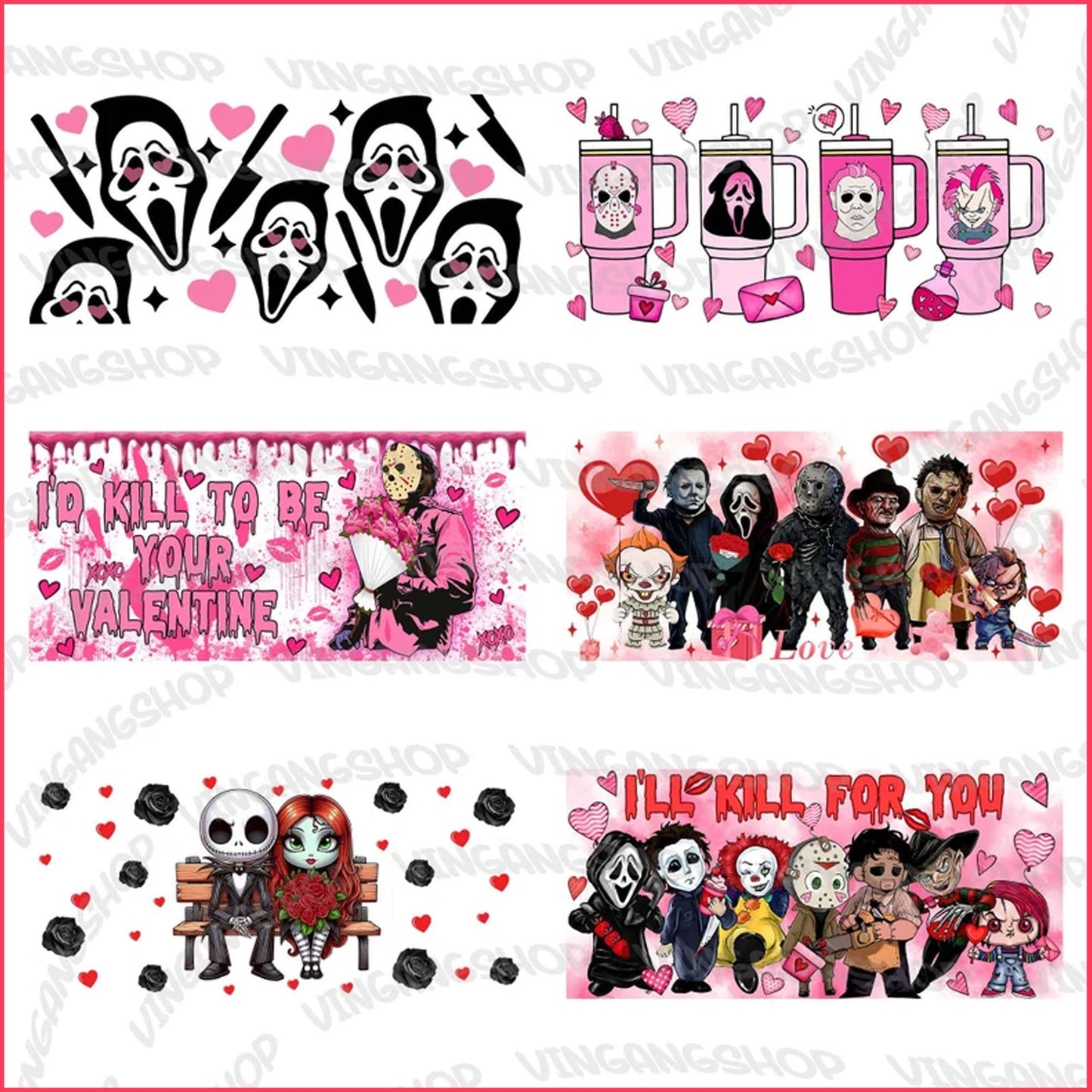 Horror Valentine 16oz Glass Can Wrap Bundle png