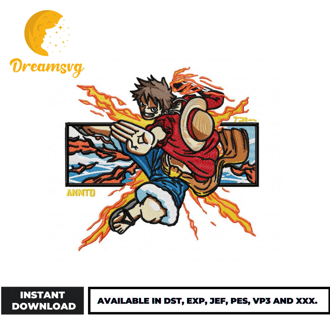 Monkey D. Luffy fire embroidery design