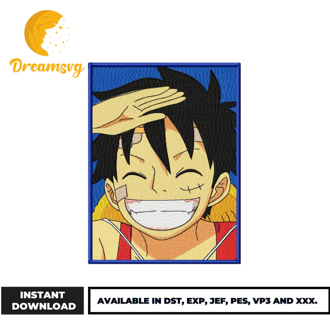 Luffy smile anime embroidery design