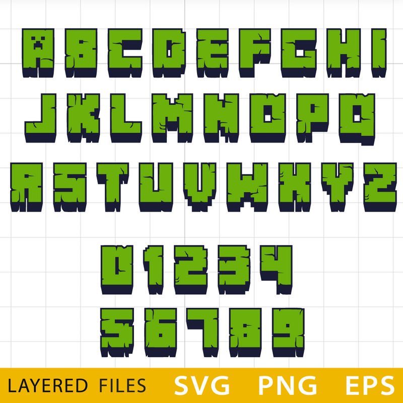Minecraft 3d Alphabet SVG, Minecraft Font Cricut, Minecraft text font, Minecraft party, Minecraft Birthday