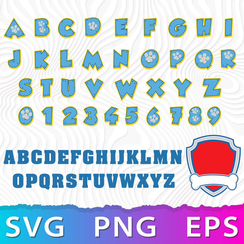 Layered Paw Patrol Alphabet SVG, Paw Patrol Font SVG, Paw Patrol Alphabet PNG, Paw Patrol PNG Font