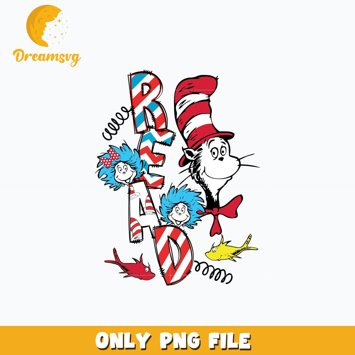 Dr seuss and thing 1 thing 2 read png