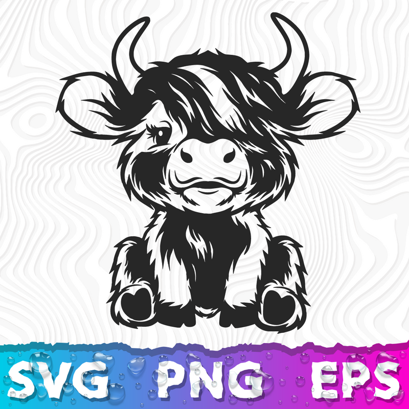 Cute Highland Cow Sitting Svg Png, Highland Cow SVG, Silhouette Highland Cow SVG, Baby Cow SVG