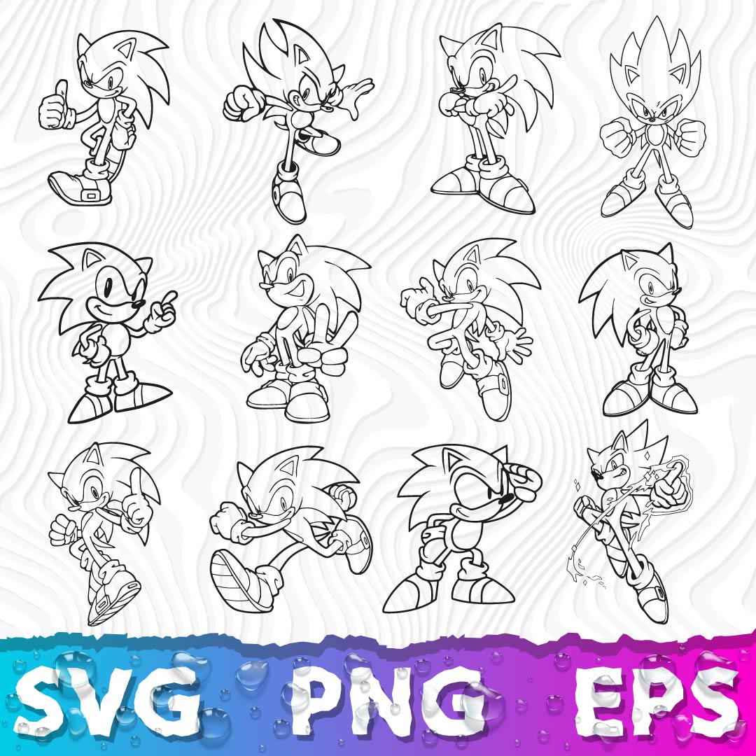 Sonic Outline, Sonic Svg For Cricut, Sonic Svg Black And White, Sonic