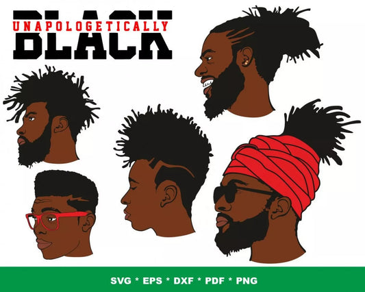 Afro Man Clipart Bundle, PNG & SVG Files for Cricut & Silhouette