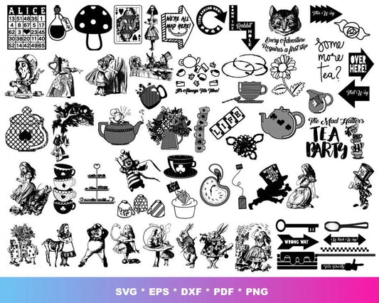 Alice In Wonderland Clipart Bundle, PNG & SVG Cut Files for Cricut & Silhouette