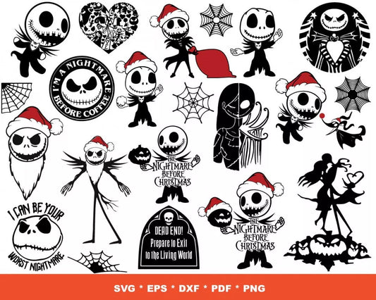 Nightmare Before Christmas SVG Bundle, Jack Skellington SVG For Cricut, Nightmare Christmas Silhouette Vector Cut Files