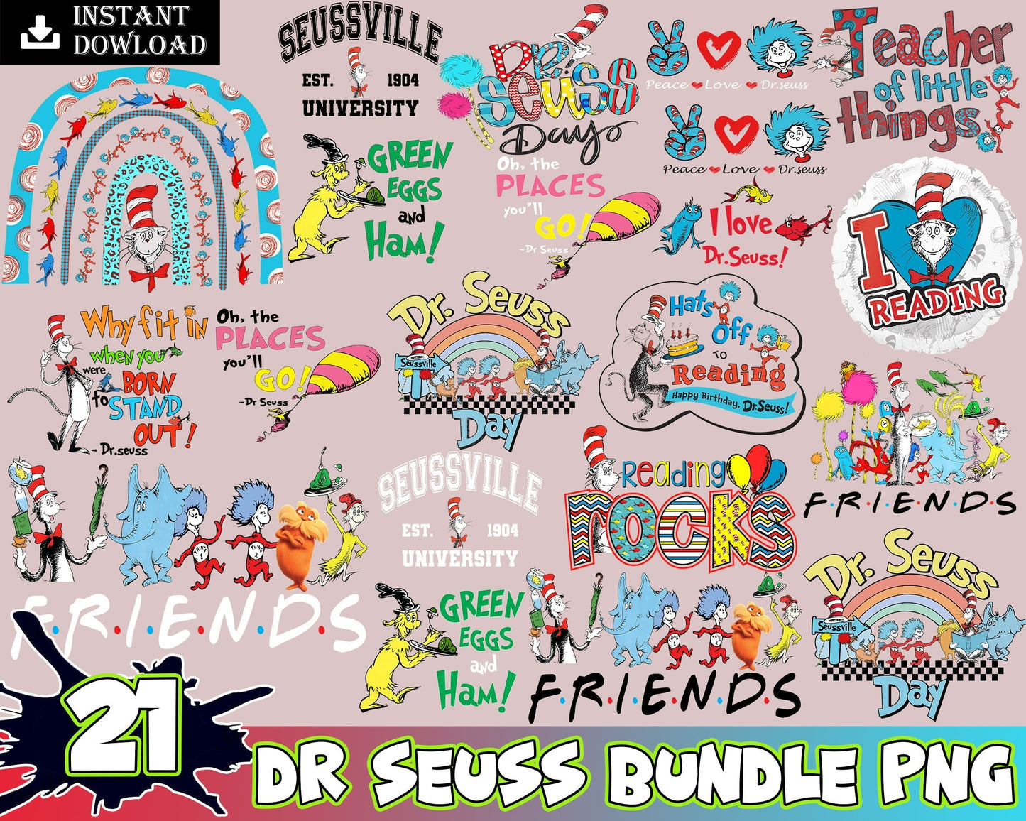 21 Dr. Suesss PNG, Dr. Suess Day, Sublimation Print, Teacher life png, Read across America, Dr. Suess Day Png, Teacher png
