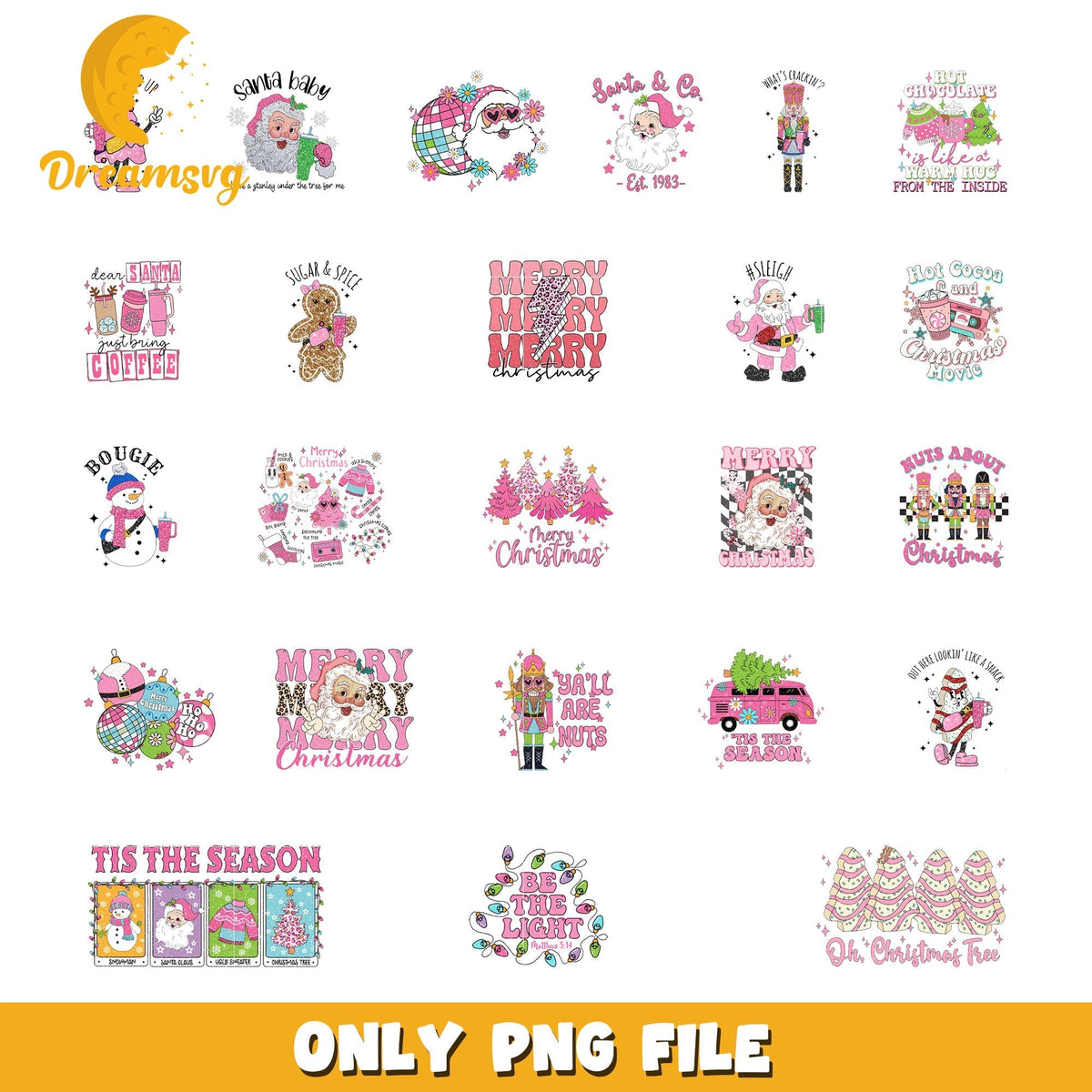 Merry christmas pink design bundle png, tis the season png