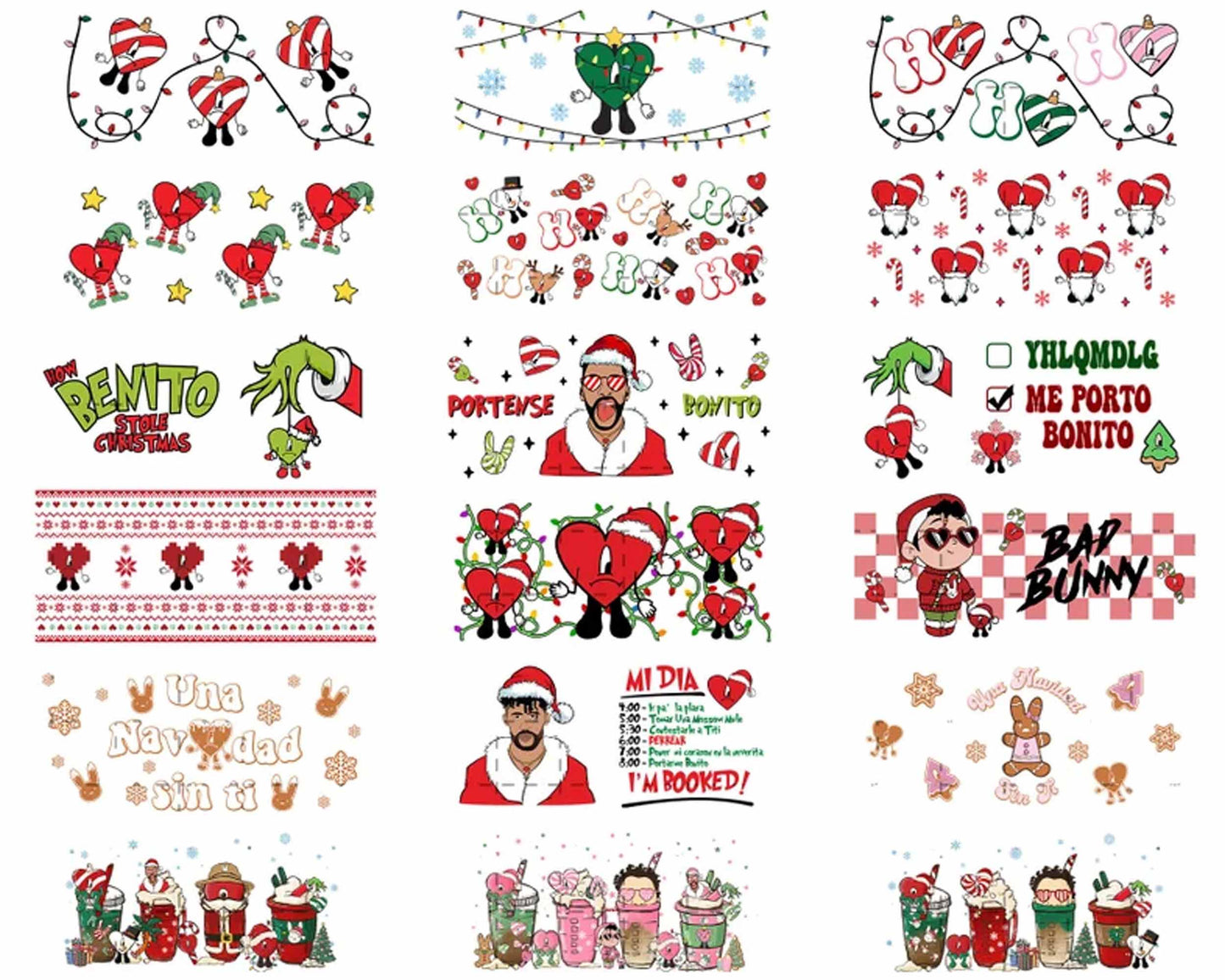 Version 2 - 25+ Christmas Bad Bunny Glass Can Wrap Png, Coffee Bad Bunny 16oz Png, Merry Christmas Tumbler Png, Bad Bunny Libbey Can Wrap Png