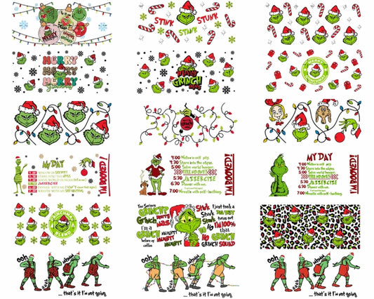 25+ Christmas Grinch Libbey Glass Can Wrap, Designs bundle in PNG formats, Digital files