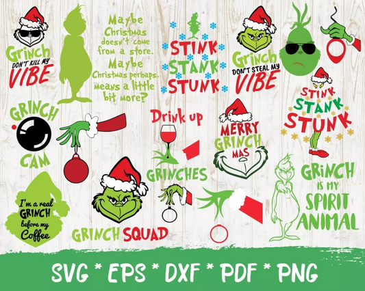Grinch Christmas Svg, The Grinch Face Svg, Grinch Christmas Png, Merry Grinchmas SVG Cricut, Silhouette Vector Cut Files