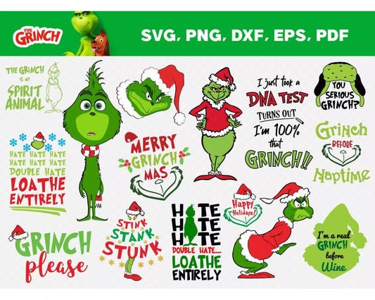 Merry Grinchmas SVG, Grinch Christmas Clipart, Grinch SVG Cricut, Merry Grinchmas Silhouette Vector Cut Files