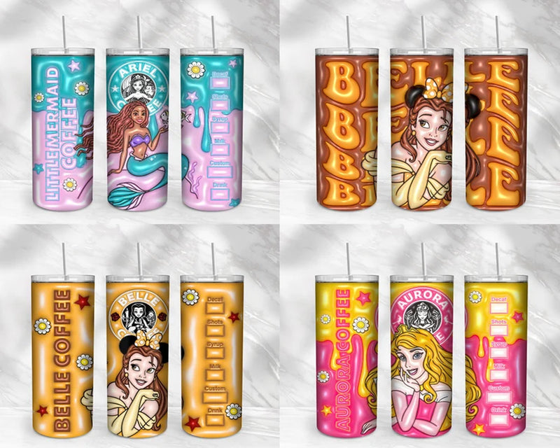 30+ Disney princess Inflated for 20oz Skinny Tumbler - Instant download