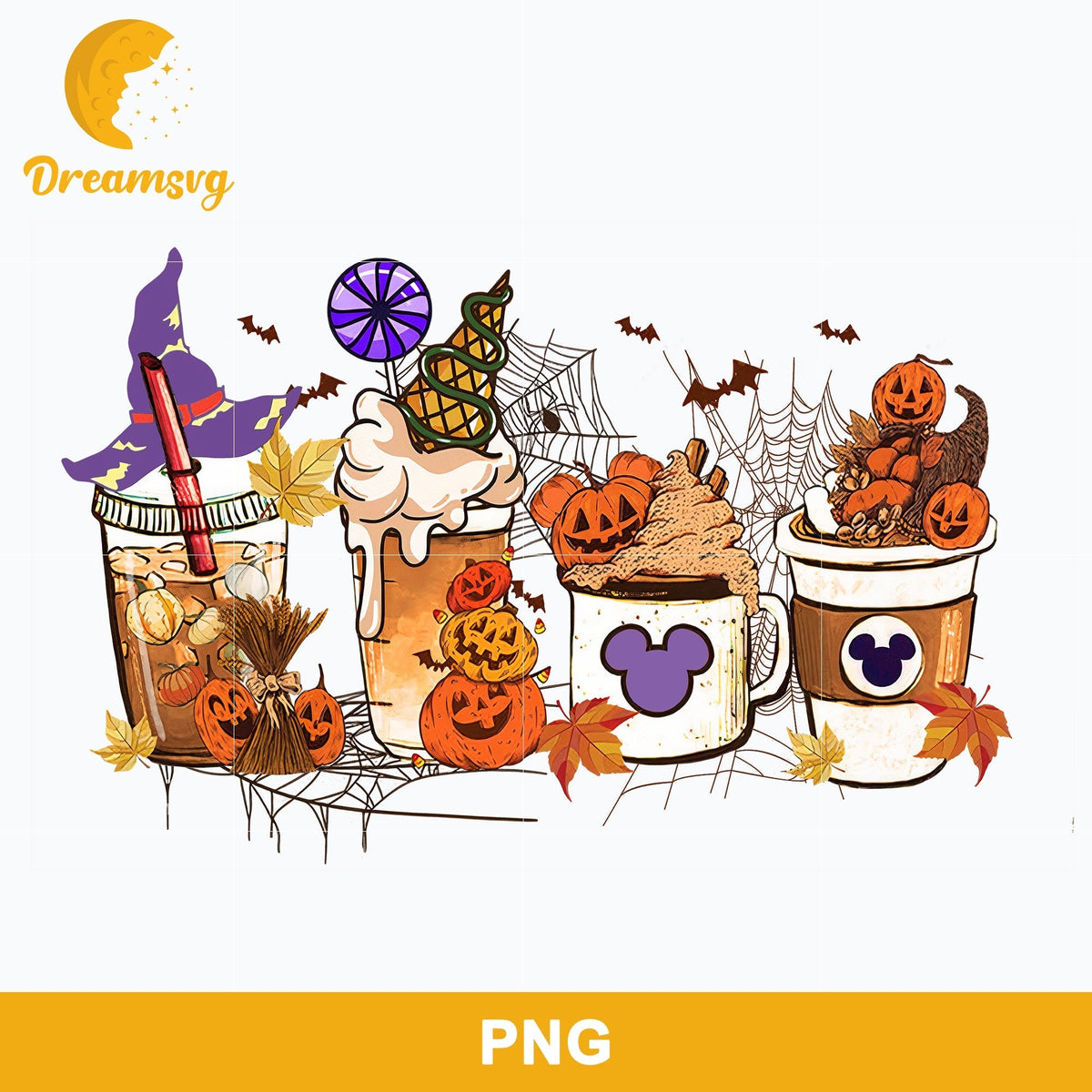 Halloween Mickey Coffee Drink Png, Disney Halloween Png, Halloween Coffee Png Sublimation.