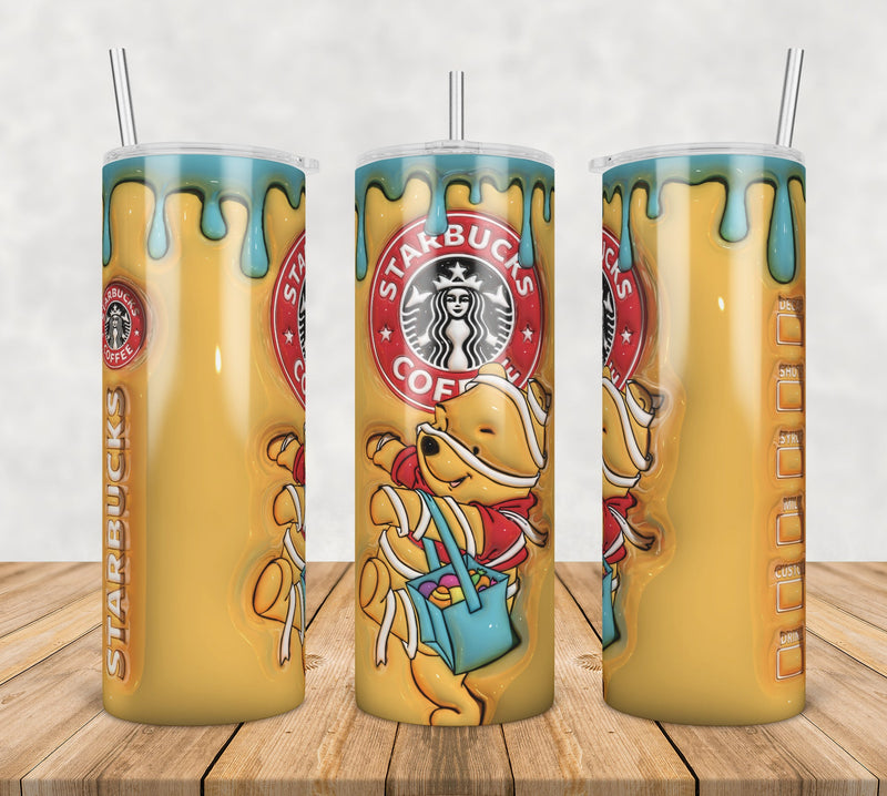 3D Inflated Puff Pooh starbucks coffee,3d inflated tumbler wrap, 20oz Skinny Tumbler png,digital dowwnload.