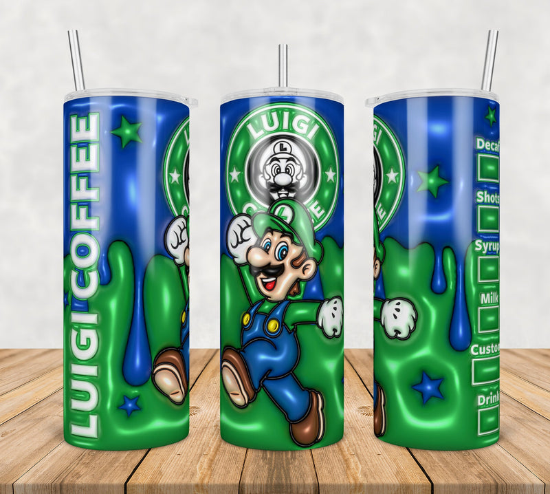 Super Mario Luigi Inflated 3D Tumbler Wrap Png, SG10072344