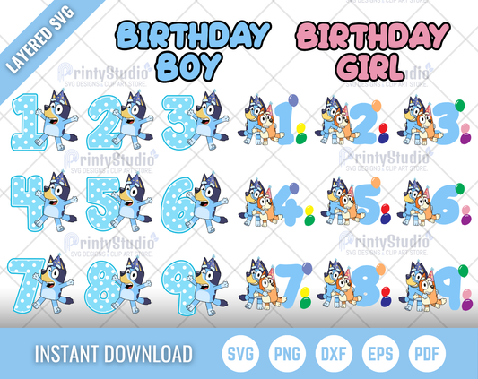 Bluey Birthday SVG, Bluey Birthday Clipart, Bluey Alphabet SVG Cut Files for Cricut / Silhouette, PNG Vector Files