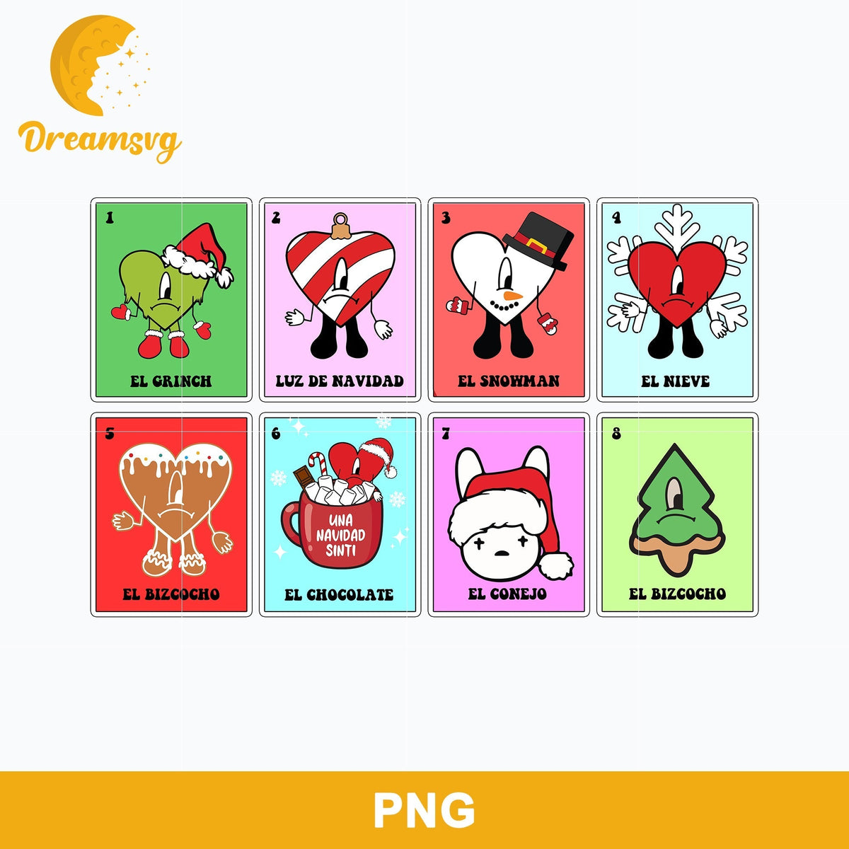 Heart Bad Bunny Loteria Christmas PNG, Bunny Christmas PNG