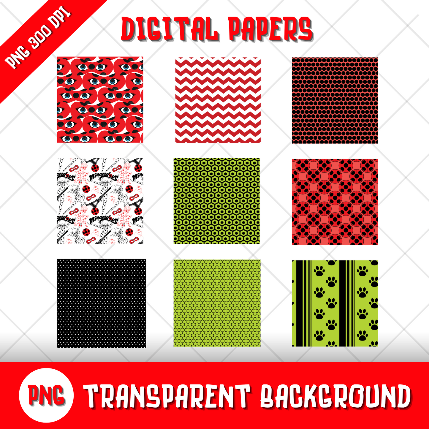 Miraculous Ladybug Clipart Bundle, Miraculous Transparent PNG, Designs for Decoration / Sublimation, Instant download