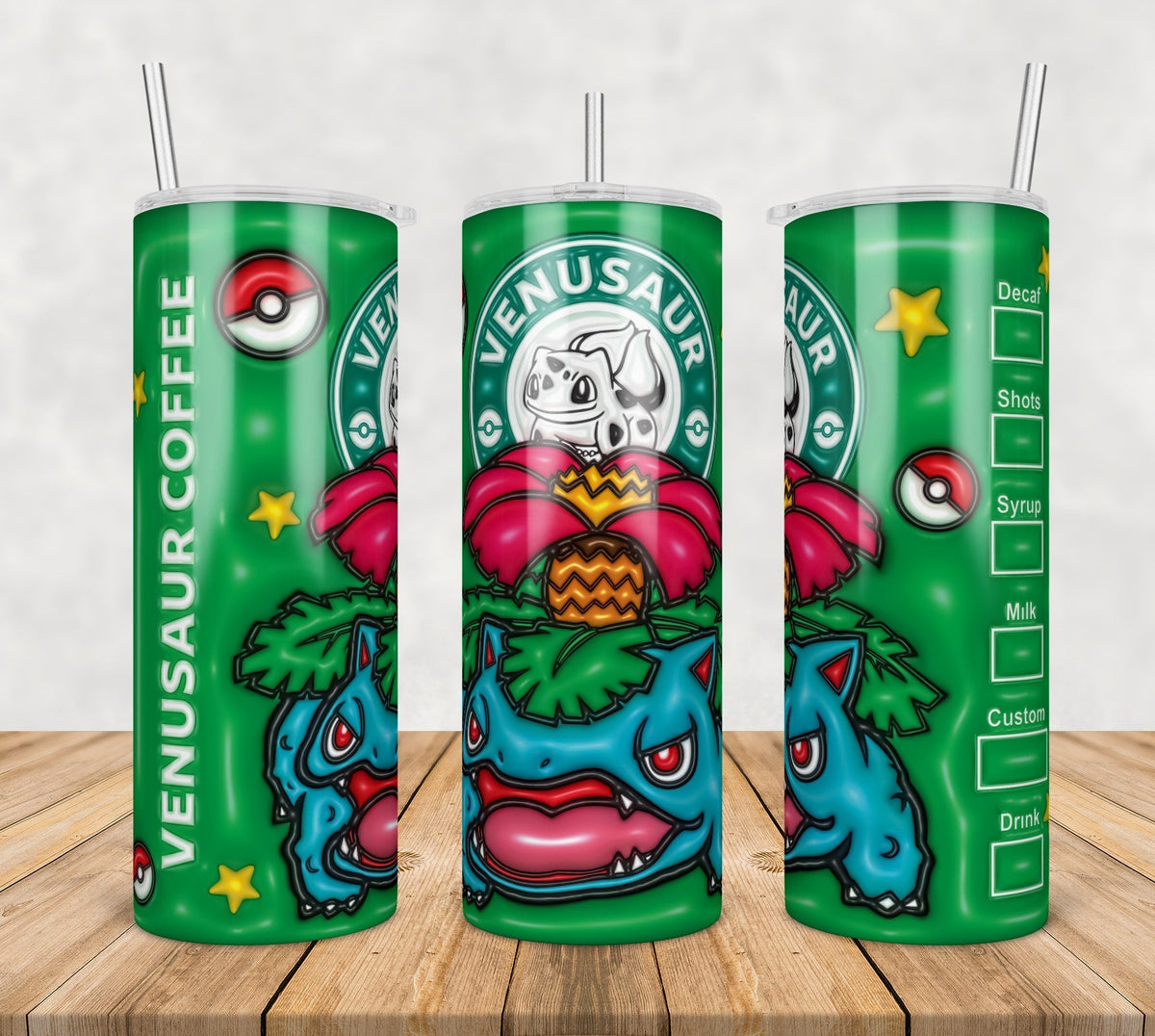 Pokemon Venusaur Inflated 3D Tumbler Wrap Png, SG10072393