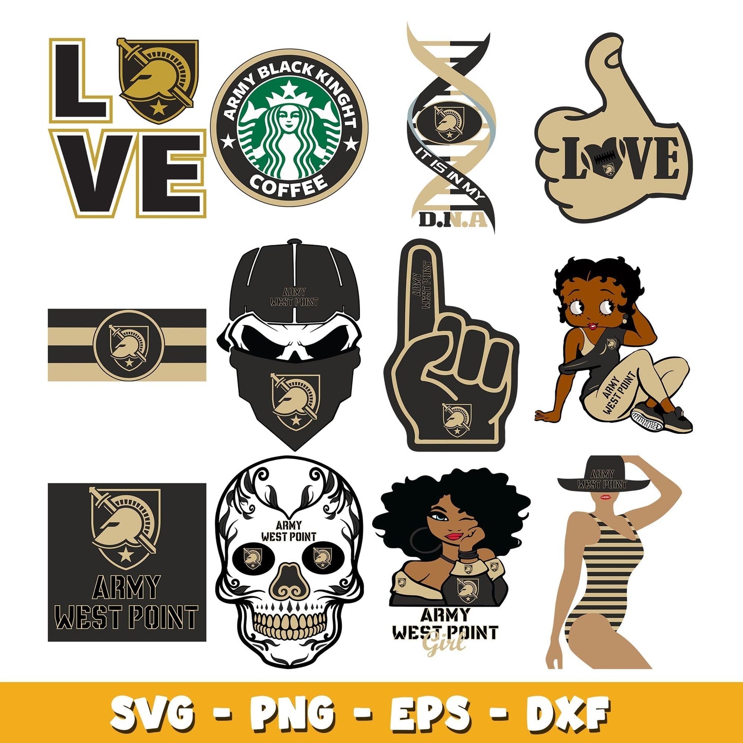 Bundle love Army Black Knights svg, Army Black Knights logo svg, ncaa svg