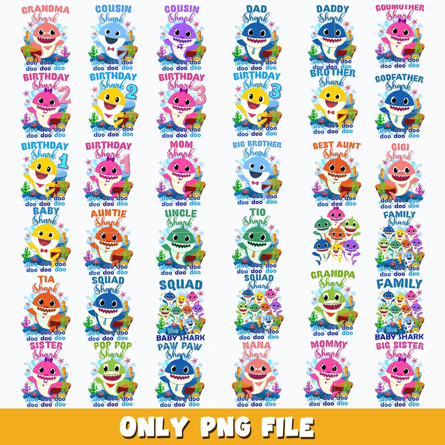 Mega Baby Shark bundle png, cartoon png, Digital download