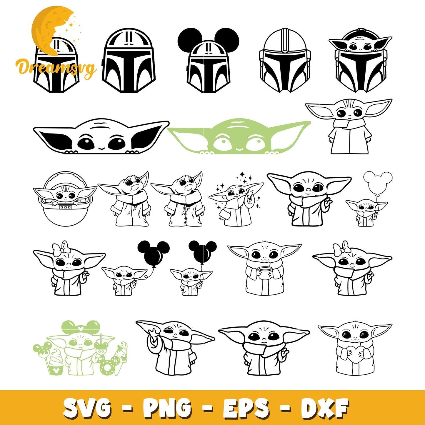 Baby yoda outline design bundle svg, cute baby yoda svg