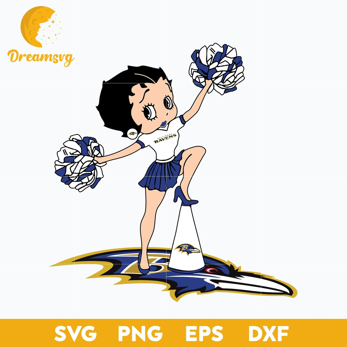 Baltimore Ravens Betty Boop Cheerleader Nfl Svg, Baltimore Ravens Svg, Sport Svg, Nfl Svg, Png, Dxf, Eps Digital File.