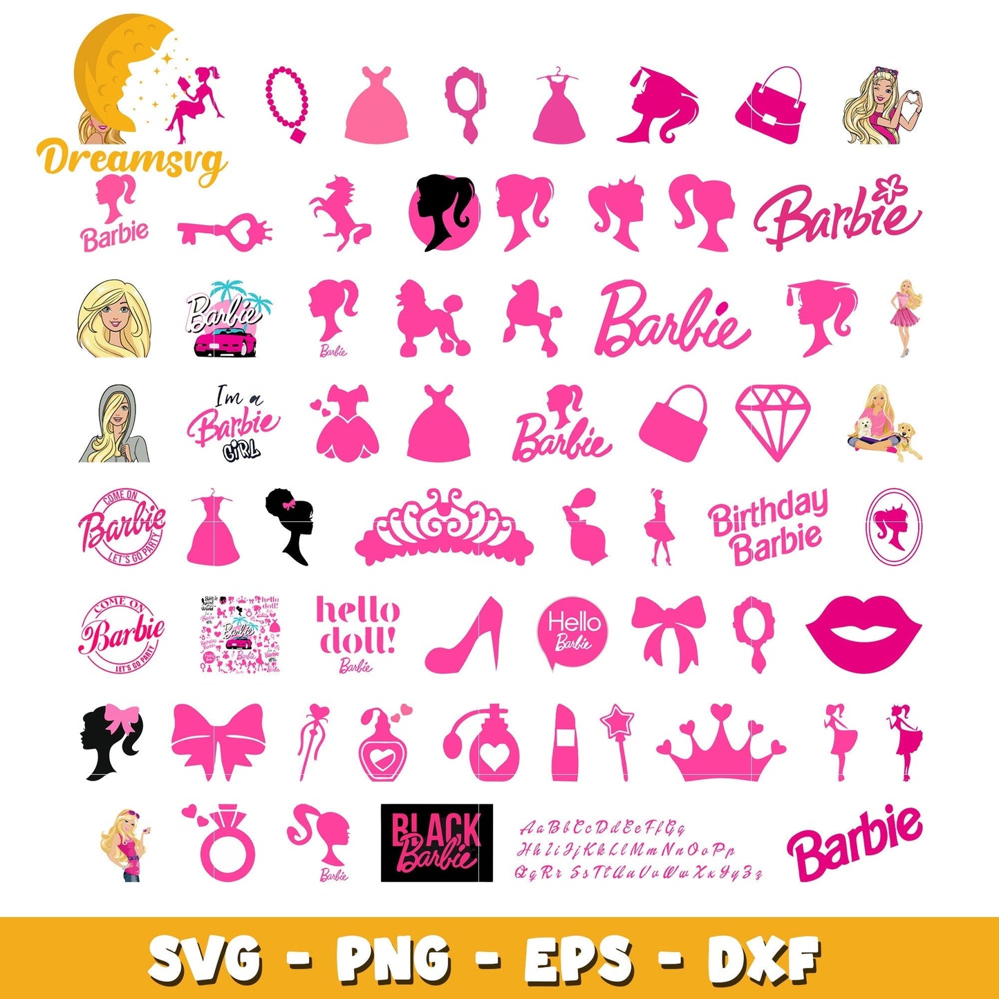 Barbie symbol design bundle svg, barbie logo svg, barbie head svg