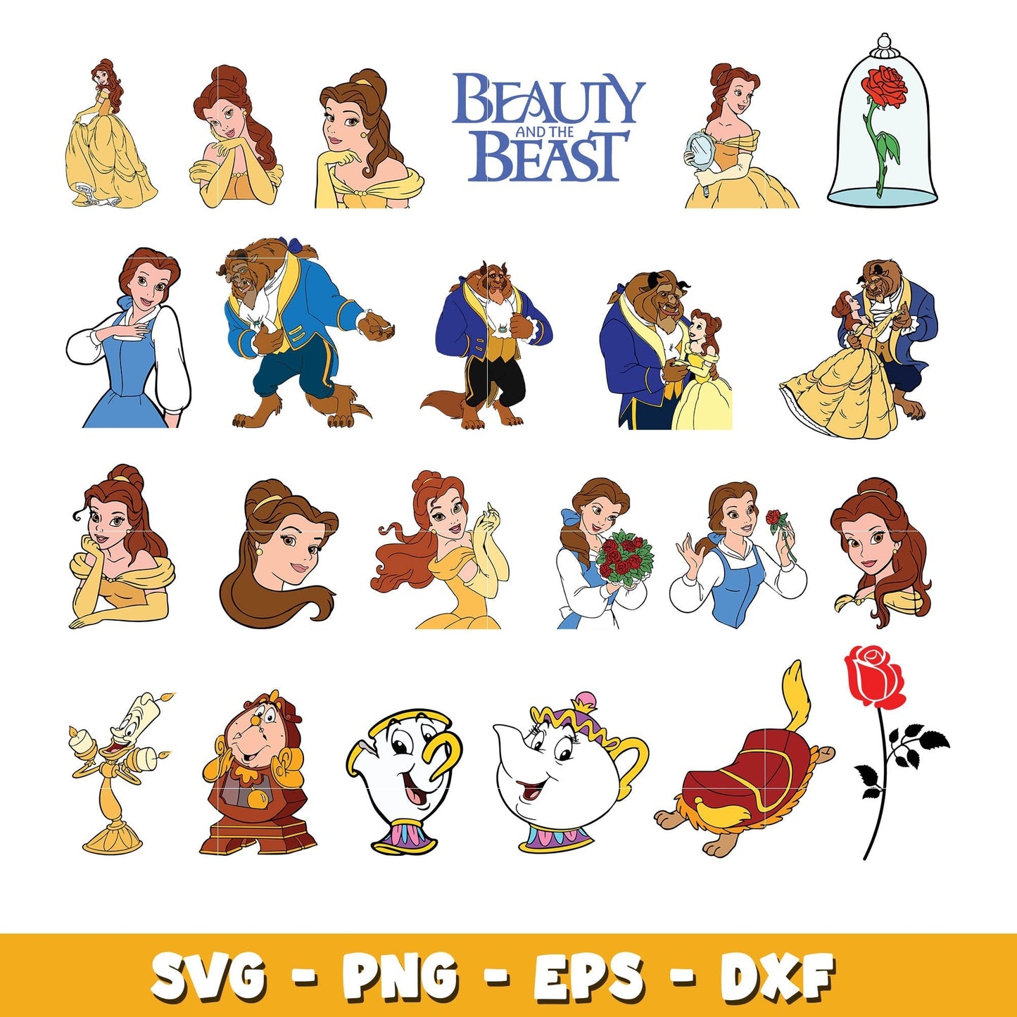 Disney Princess Beauty and The Beast Vinyl bundle svg, Princess svg, Disney cartoon svg, Digital download