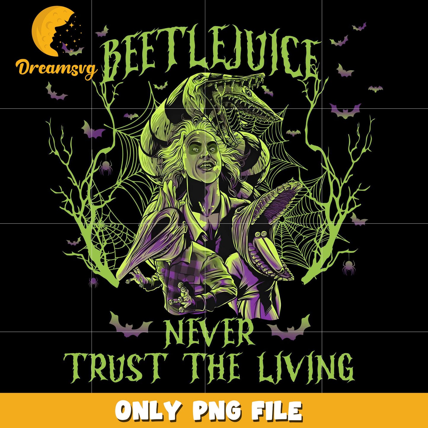 Beetlejuice never trust the living png, halloween decor png, halloween background png