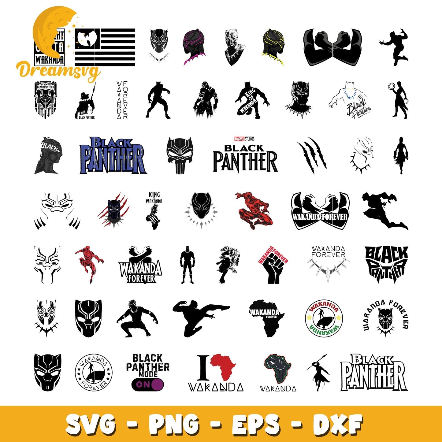 Black panther head design bundle svg, black panther characters svg