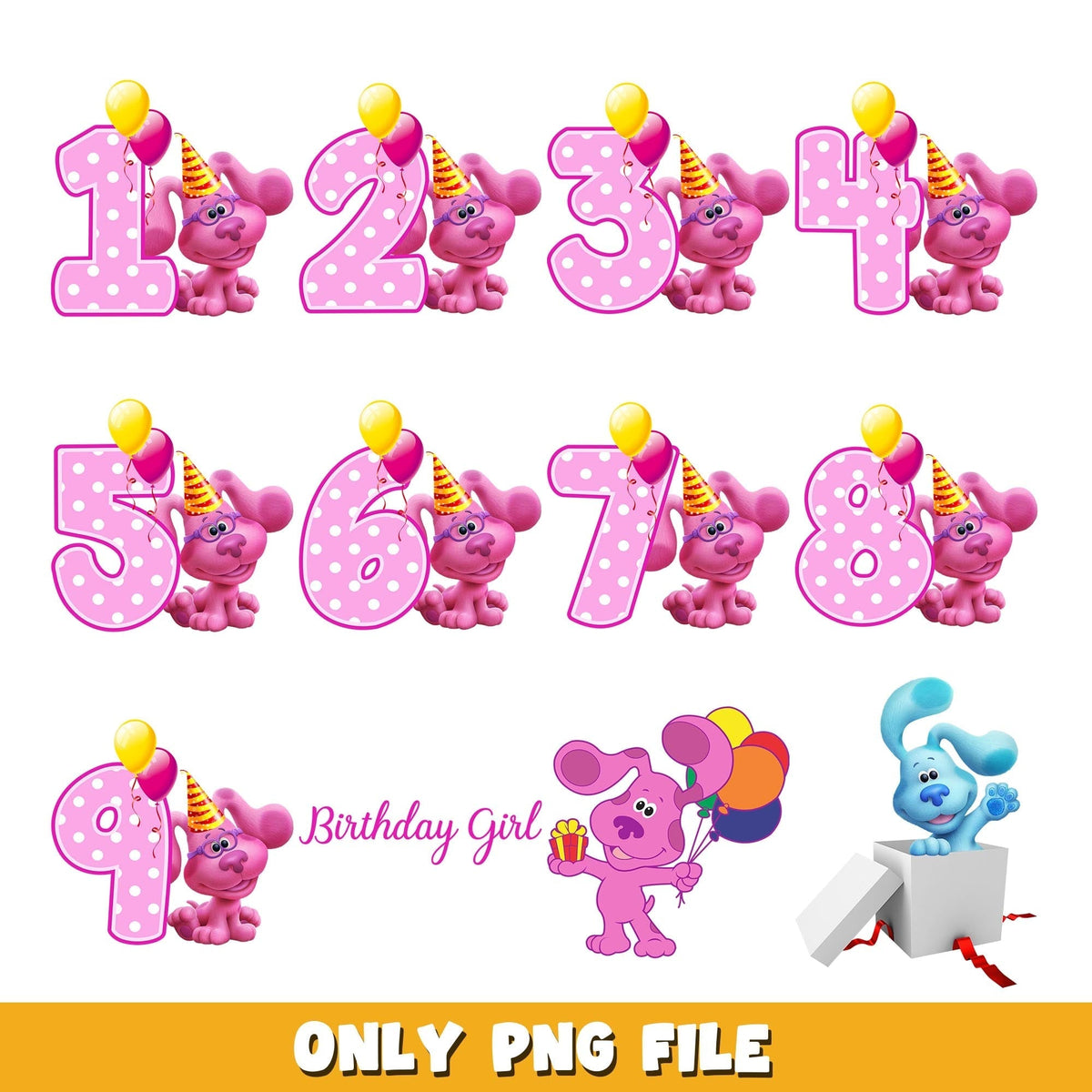 Blue’s Clues pink Happy Birthday png, Blue's Clues & You! bundle png, cartoon png