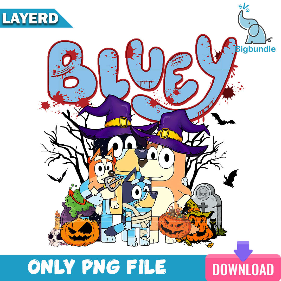 Bluey And Bingo Halloween, Bluey Halloween Png, Instant Download.