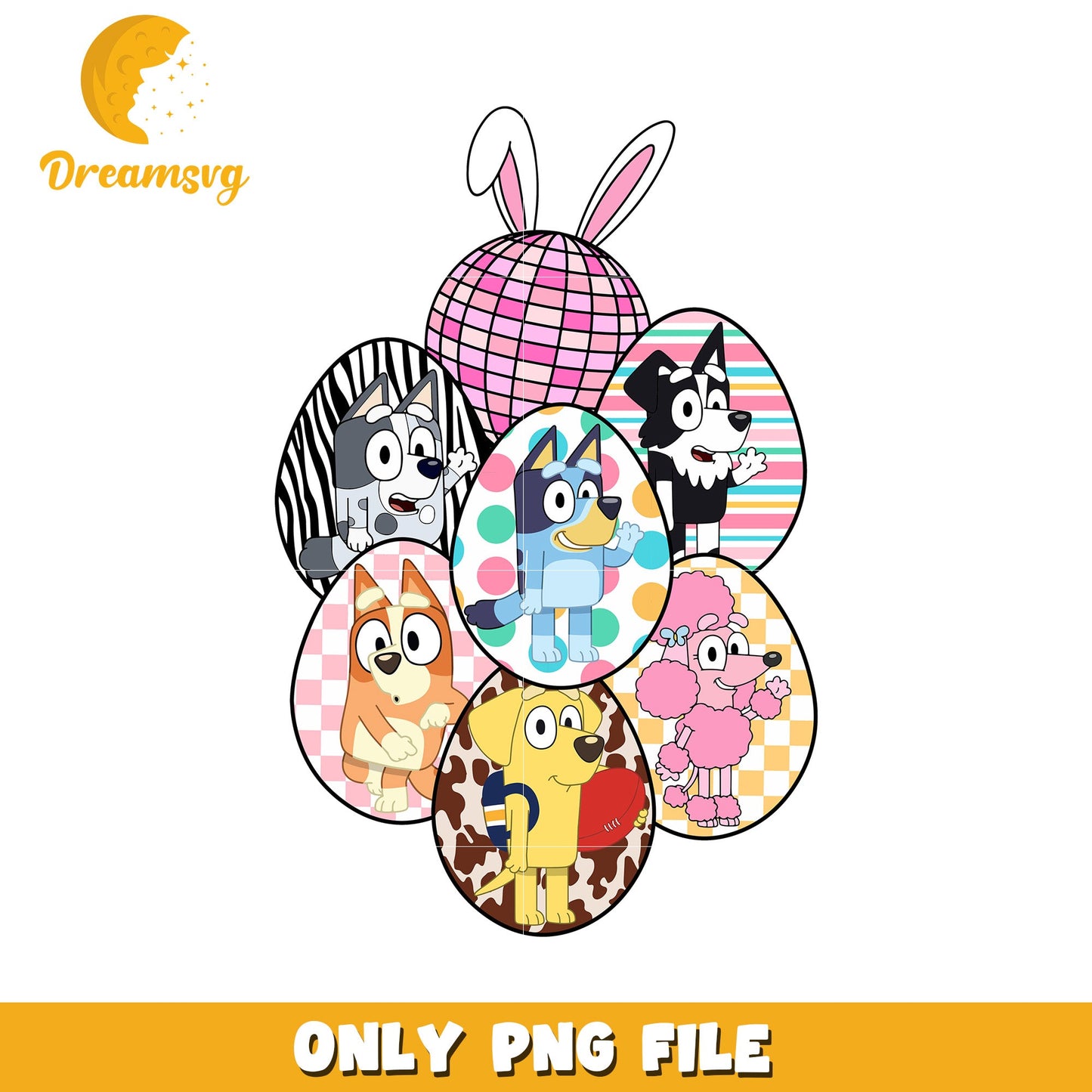 Bluey Easter Eggs PNG Cute Puppy Designs