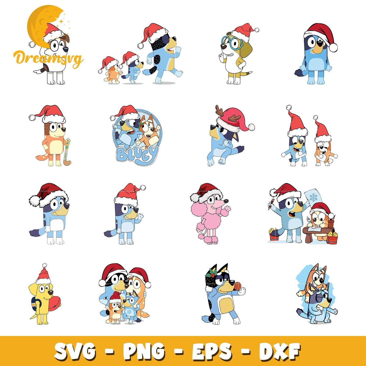 Bluey dog santa hat christemas bundle svg, bluey christmas svg