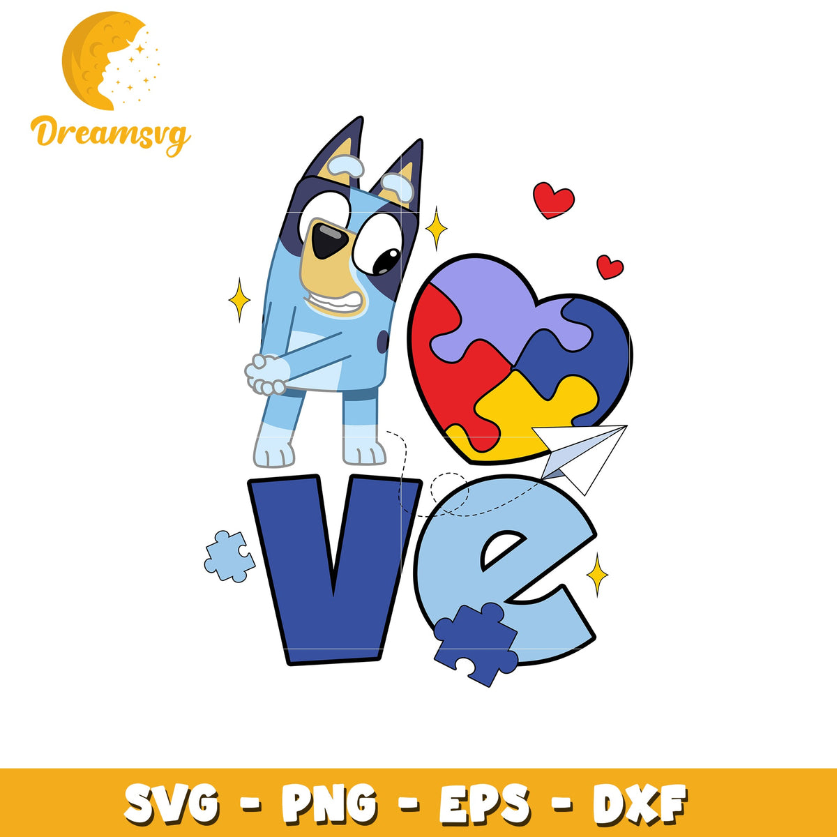 Bluey love puzzle svg, autism awareness day svg, love svg