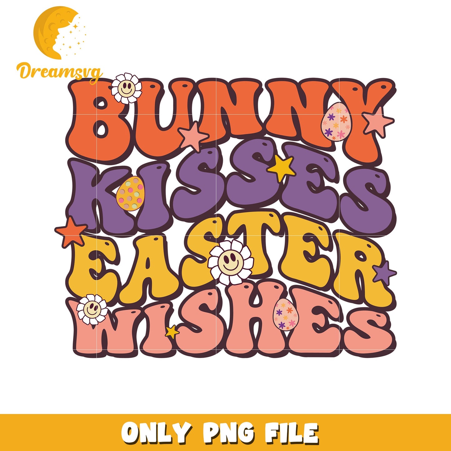 Bunny Kisses Easter Wishes Colorful PNG Design Download