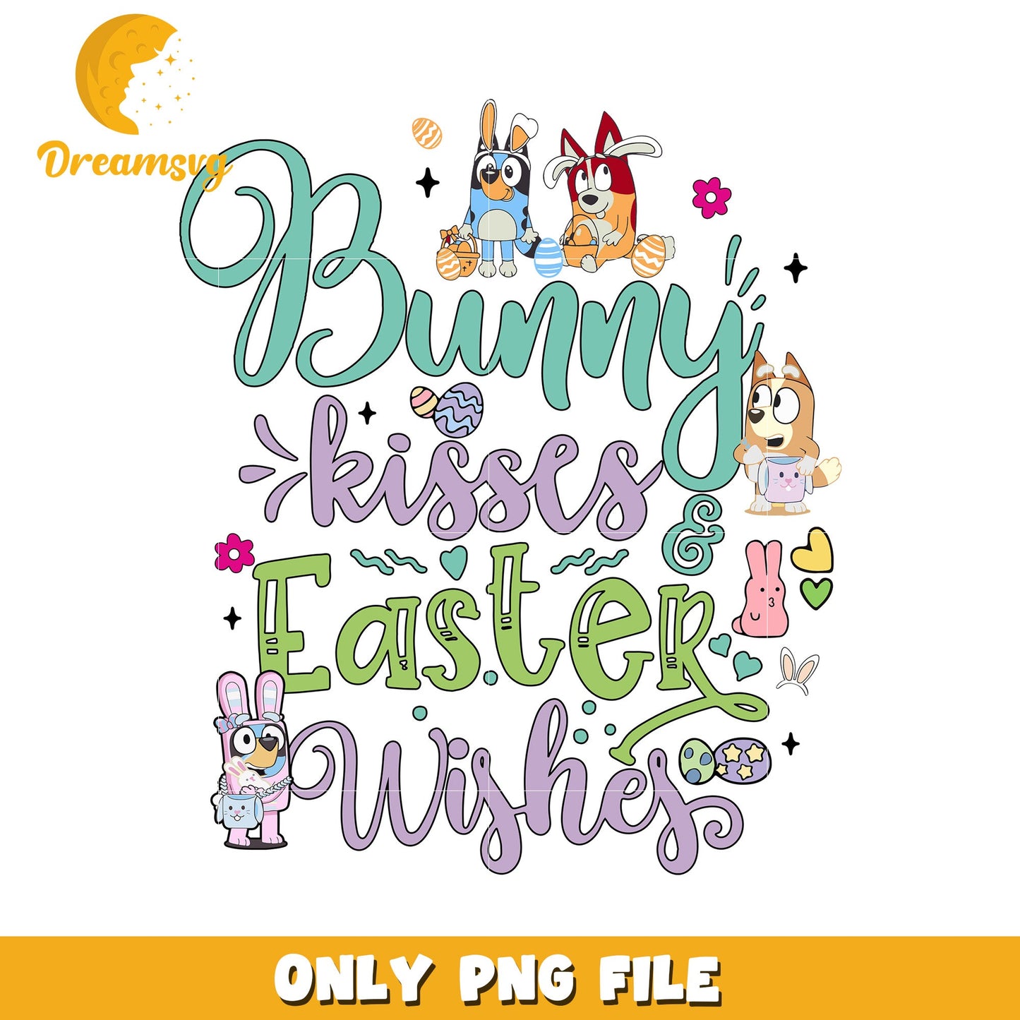 Bunny kisses easter wishes png, easter day png, bluey bingo png