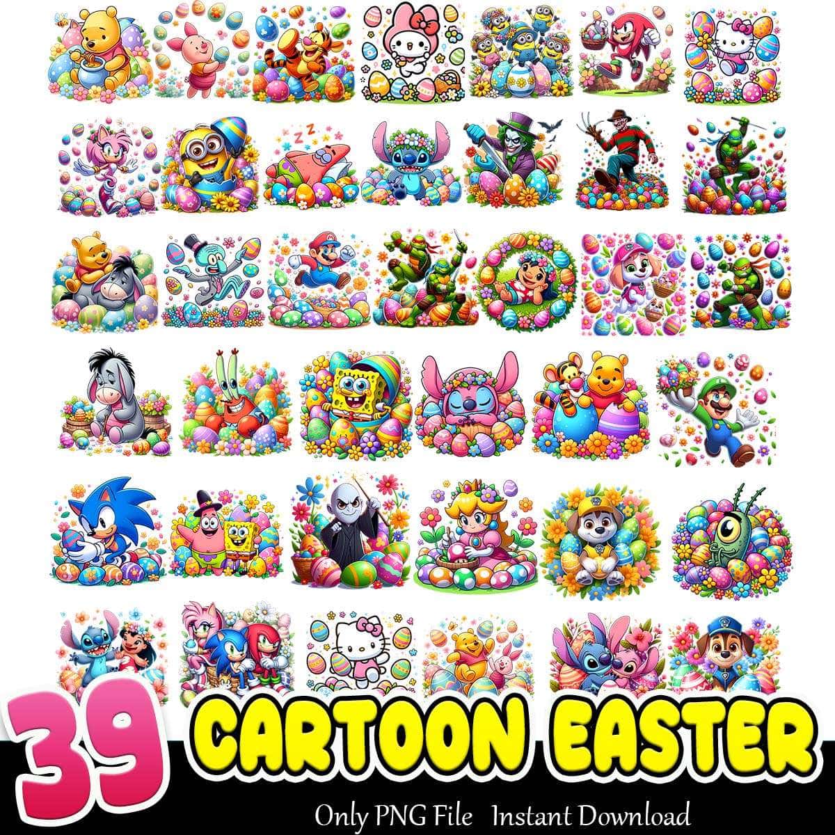 Colorful Cartoon Easter Bundle PNG 39+ Easter Holiday PNG Instant Download