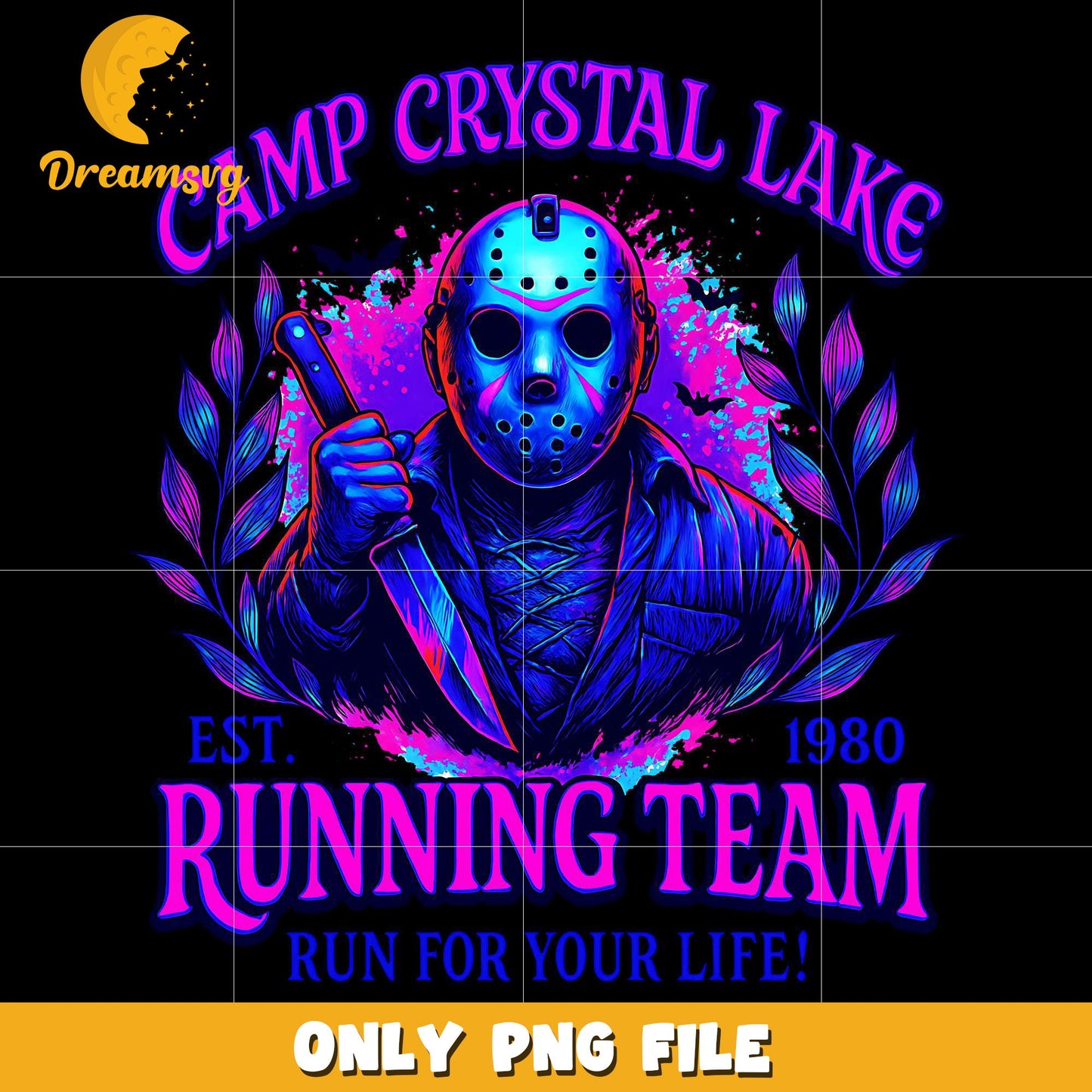 Camp crystal lake running team png, halloween pumpkin png, spooky halloween png