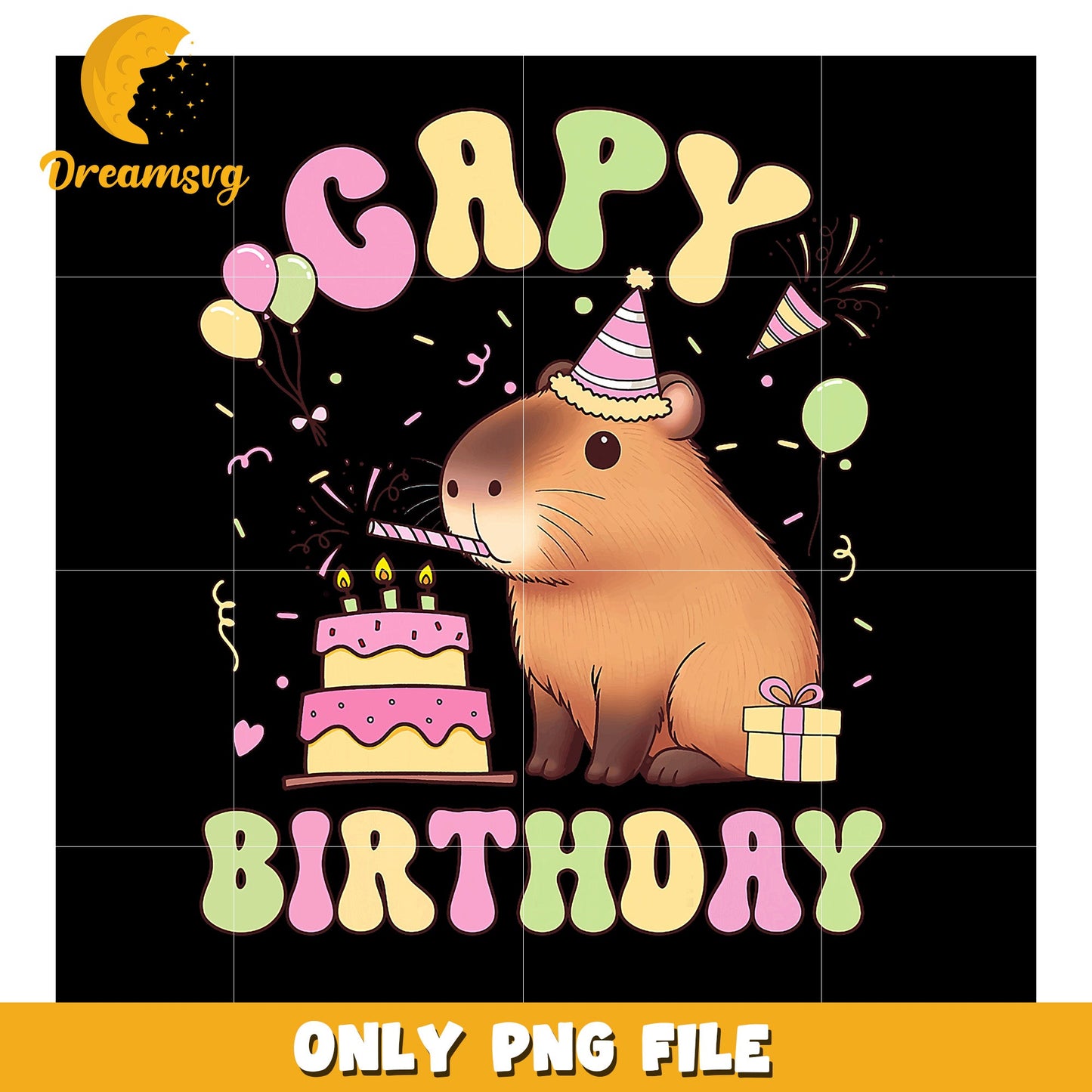 Capybara Birthday PNG Cute Party Design