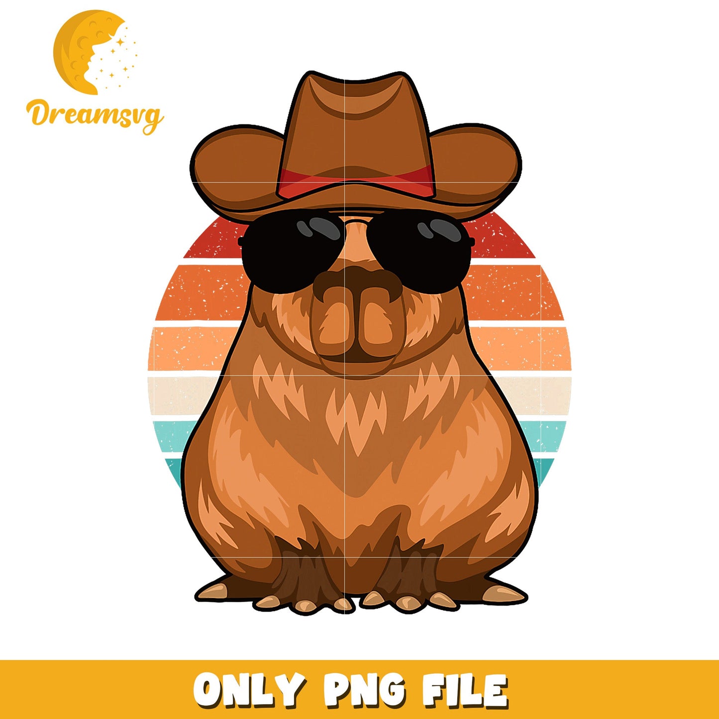 Capybara Cowboy PNG Retro Sunset Design